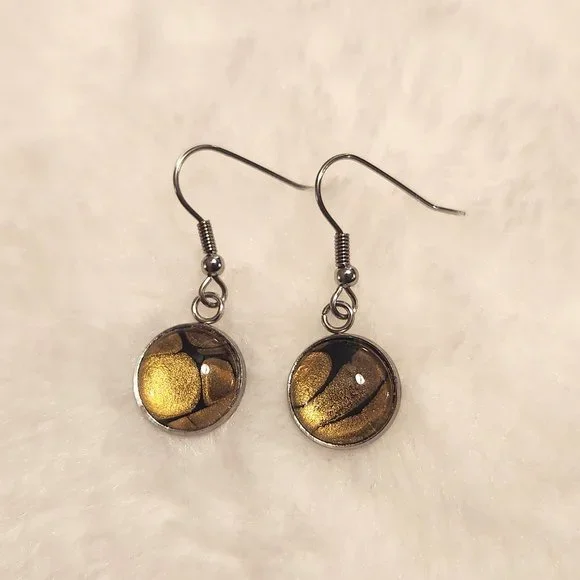 NEW Handmade Gold and Black Acrylic Swirl Drop Earrings - Picture 1 of 3